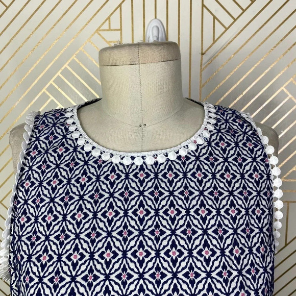 Anthropologie Monique Lhuillier Meagan Dress Geometric Navy Blue White Size 12 - Picture 3 of 12